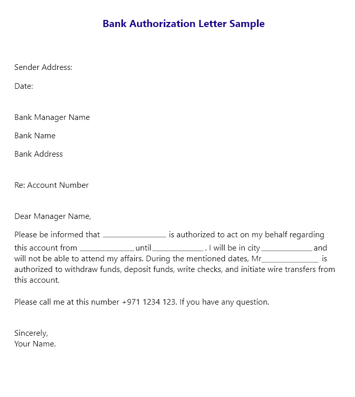 sample letter to bank to release funds